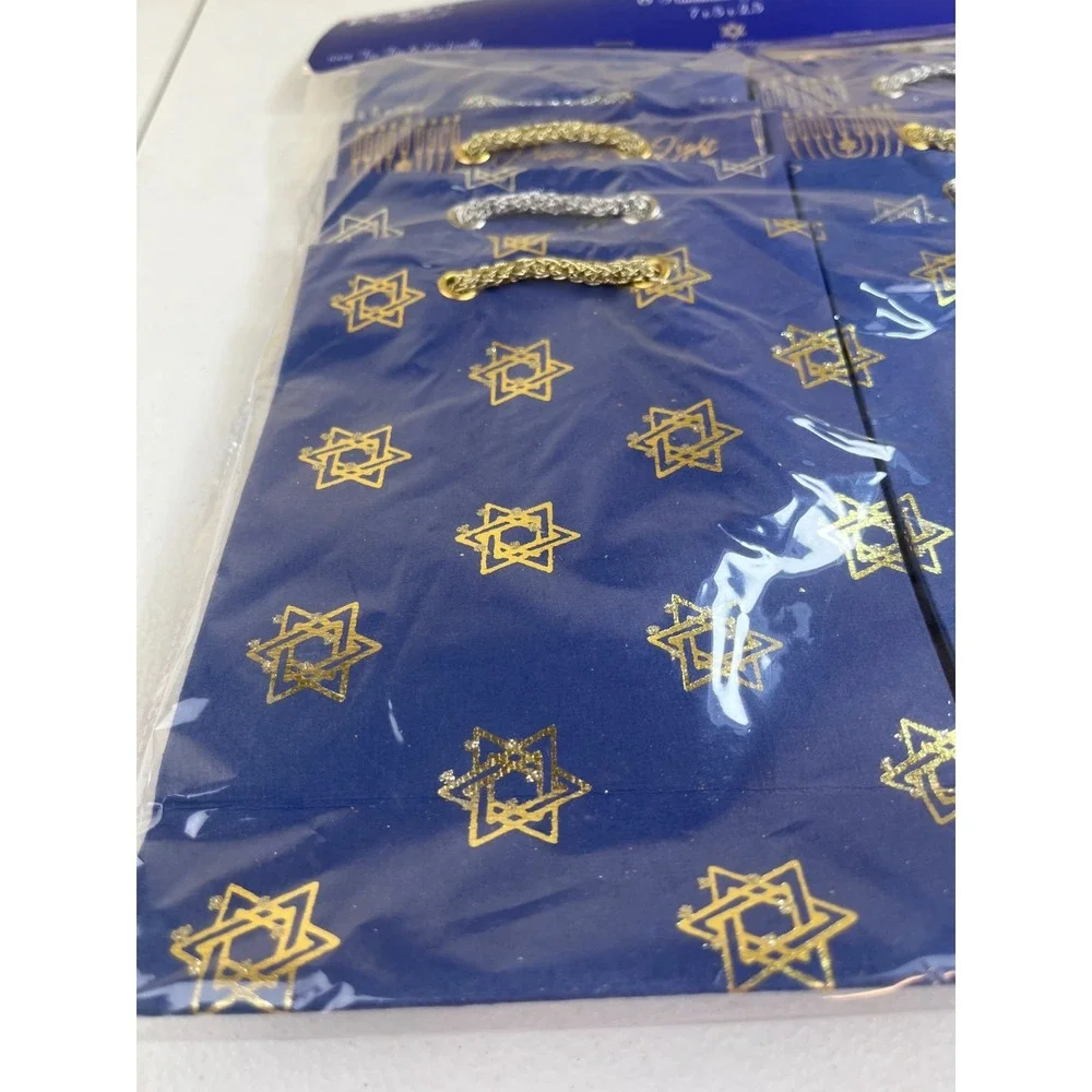 EcoLuxe Hanukkah Gift Bags Set of 8 Handmade 7x5x2.5 Peace Love Light Menorah